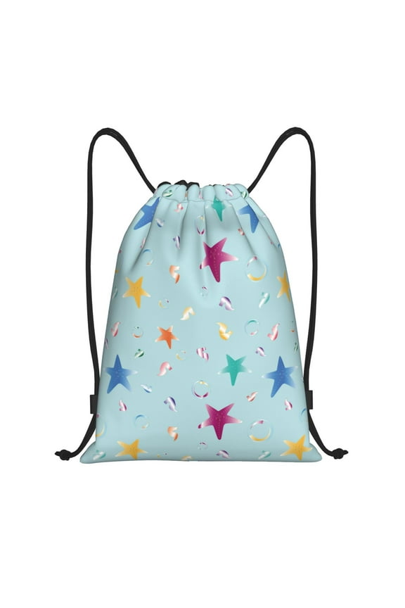 Drawstring Backpack - starfish seahorses air bubbles Splash Proof Small Drawstring Gym Bag for Women Men, Cinch Sports String Bag Backpack for Travel Swimming Beach