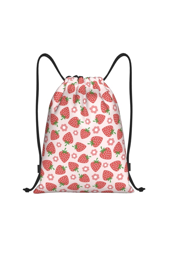 Drawstring Backpack - strawberry flower Splash Proof Small Drawstring Gym Bag for Women Men, Cinch Sports String Bag Backpack for Travel Swimming Beach