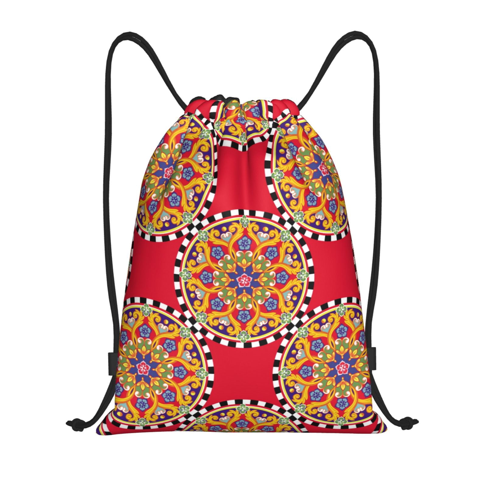 Red String Backpack Drawstring Backpack - trendy bright red checkered pattern Splash Proof ...