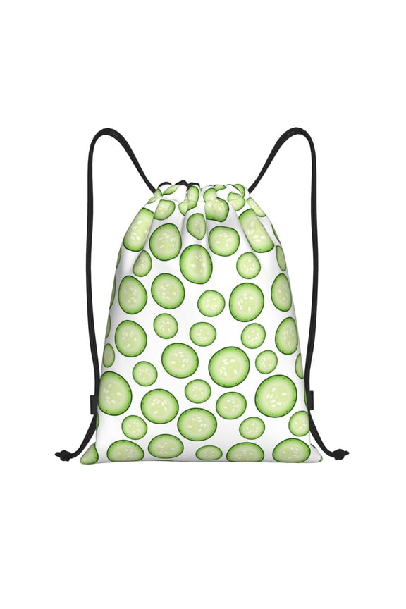 Drawstring Backpack - white Cucumber slices Splash Proof Small Drawstring Gym Bag for Women Men, Cinch Sports String Bag Backpack for Travel Swimming Beach