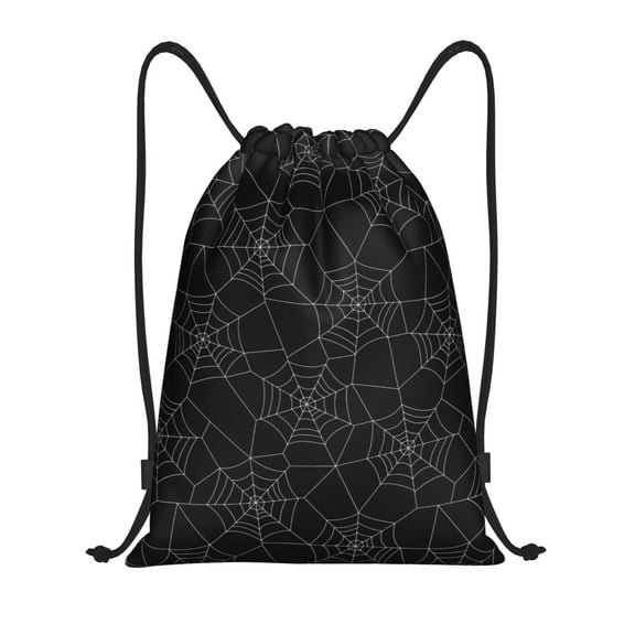 Drawstring Backpack - white Spiderweb cobweb black print Splash Proof Small Drawstring Gym Bag for Women Men, Cinch Sports String Bag Backpack for Travel Swimming Beach