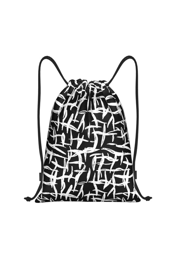Drawstring Backpack - white black lines pattern Splash Proof Small Drawstring Gym Bag for Women Men, Cinch Sports String Bag Backpack for Travel Swimming Beach