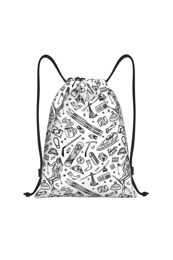 Drawstring Backpack - winter Ski Element Splash Proof Small Drawstring Gym Bag for Women Men, Cinch Sports String Bag Backpack for Travel Swimming Beach