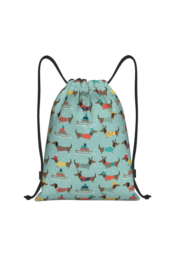 Drawstring Backpack - winter ski Dachshund Splash Proof Small Drawstring Gym Bag for Women Men, Cinch Sports String Bag Backpack for Travel Swimming Beach