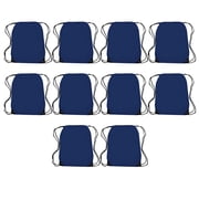Drawstring Backpack with Black Trim Set of 10, Bulk Pack - Water Resistant, Perfect for Gym, Camping, Beach, Outdoor Sports - Blue