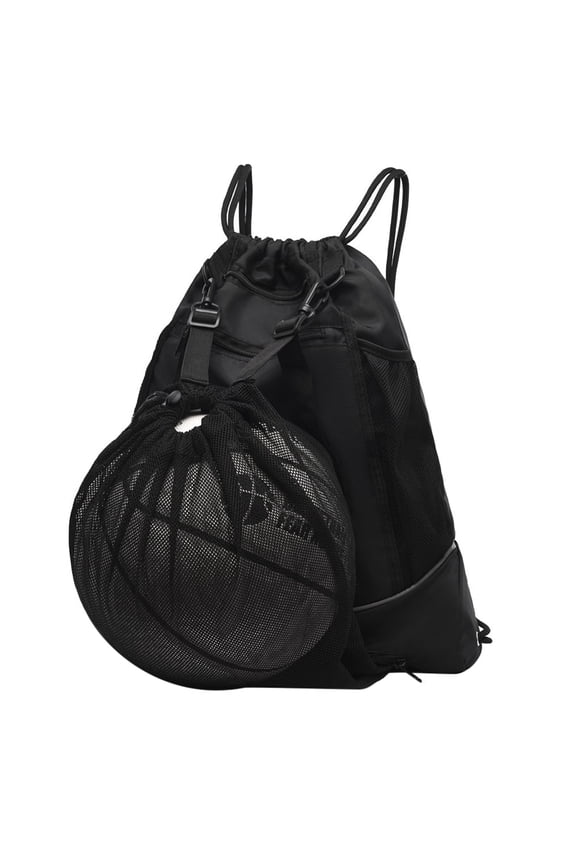 Drawstring Backpack with Shoe Compartment, Versatile Sports Bag for Soccer and Basketball, Black