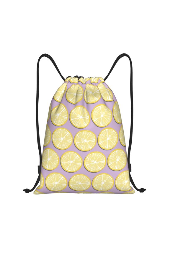 Drawstring Backpack - yellow lemon slices Splash Proof Small Drawstring Gym Bag for Women Men, Cinch Sports String Bag Backpack for Travel Swimming Beach