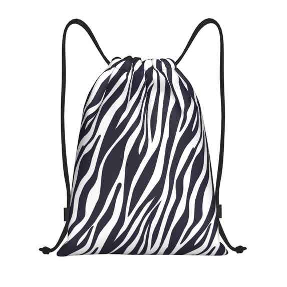 Drawstring Backpack - zebra print black white print Splash Proof Small Drawstring Gym Bag for Women Men, Cinch Sports String Bag Backpack for Travel Swimming Beach