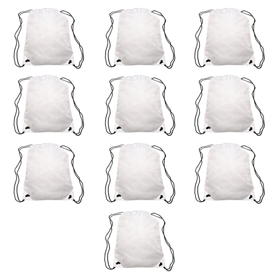 Drawstring Backpacks Set of 10, Bulk Pack - Water Resistant, Perfect for Gym, Camping, Beach, Outdoor Sports - White