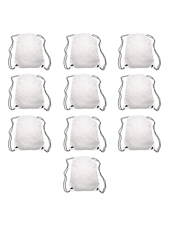Drawstring Backpacks Set of 10, Bulk Pack - Water Resistant, Perfect for Gym, Camping, Beach, Outdoor Sports - White