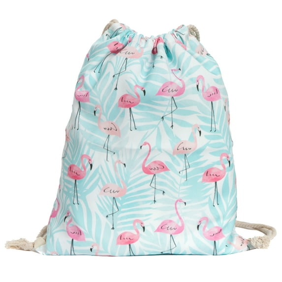 Drawstring Bag, Blue Flamingo Drawstring Backpack