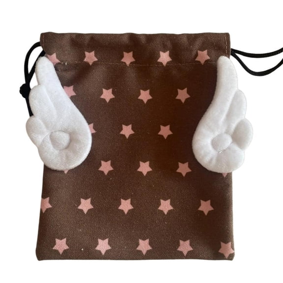 Drawstring Bag Small Gift Pouch Plush Wing Cosmetic Bag Toiletry Bag Drawstring Storage Bag Star Pattern Makeup Bag