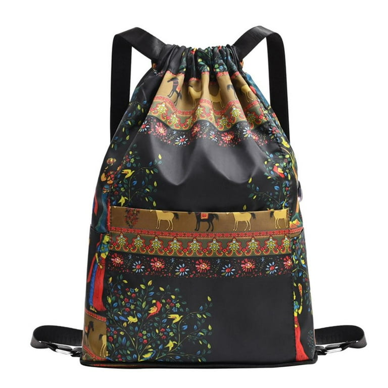 Drawstring Bags Foldable Large Capacity Drawstring Bags Vintage Drawstring Backpack Gym Bag for Women Men Water Resistant Sports Lightweight Draw