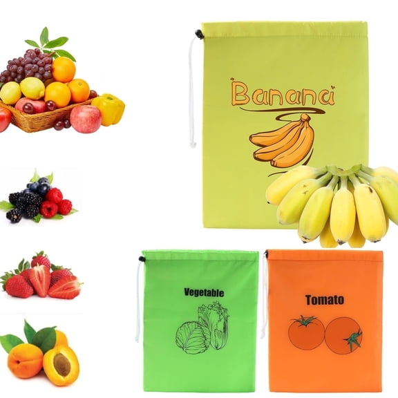 3pcs Portable Banana Keeper for Home,Drawstring Banana Bags,Reusable Foil Lined Tomatoes Storage Container with Drawstring for Tomatoes,Vegetable,Multicolor