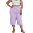 thumbnail image 1 of Drawstring Capris Womens Plus Size Capri Pants High Waisted Casual Loose Trousers Comfy Elastic Waist Pants with Pockets, L-5XL, 1 of 8