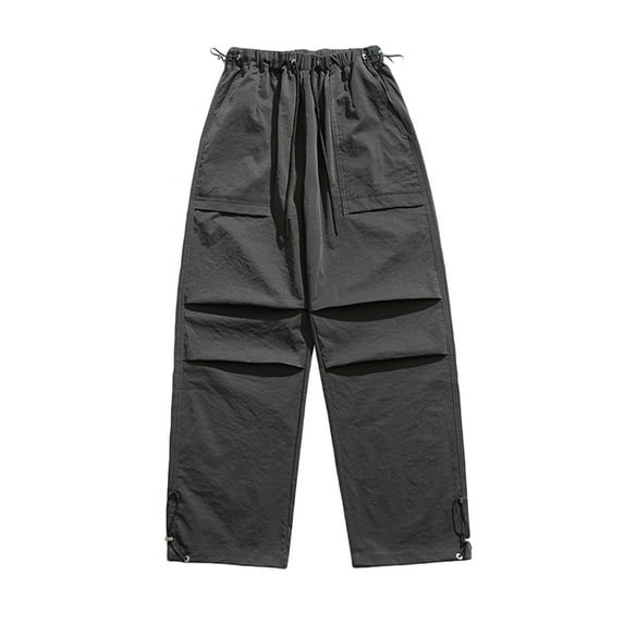 Drawstring Cargo Pants for Men Straight Leg Hiking Outdoor Recreation Pants Casual Loose Fit Trendy Y2K Trousers Dark Gray,XL