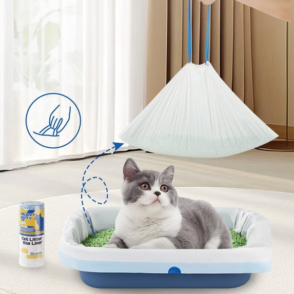 Drawstring Cat Litter Box Liners, Thickened Disposable Pet Waste Bags, Heavy Duty Kitty Litter Liners, 15 Count, 17.7 x 19.7 Inches B#081 a