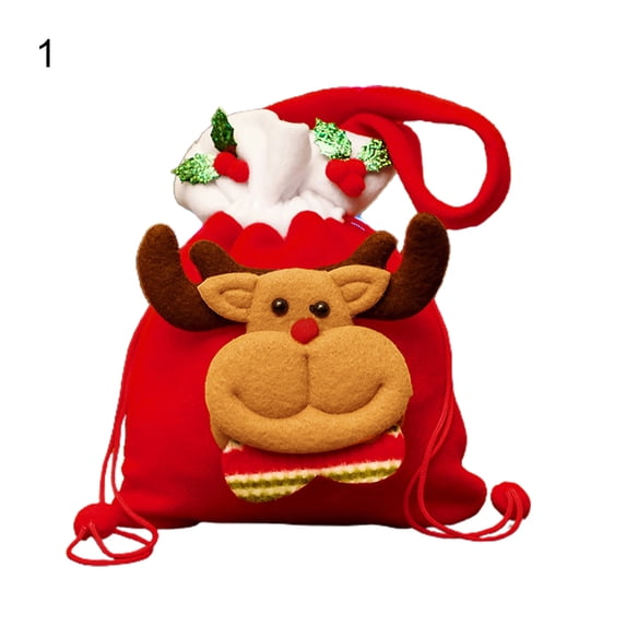 Drawstring Christmas Bags, 3D Design Fabric Christmas Bags for Christmas Party Supplies, Cute Candy Bag Convenient Non Woven Fabric Christmas Element 3D Gifts Bag for Festival