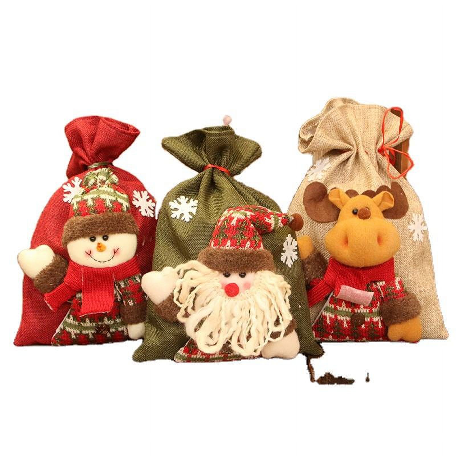 Drawstring Christmas Bags, 3D Xmas Gift Bags, Christmas Wrapping Bags, Xmas Goodie Bags, Red