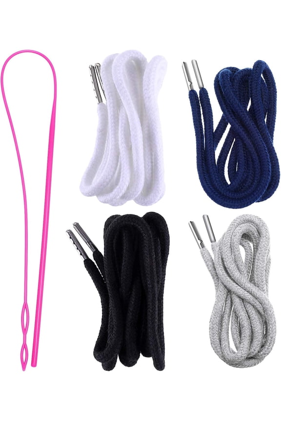 Drawstring Cords Replacement Drawstrings with Easy Threader for Sweatpants Shorts Pants Jackets Coats (Black, White, Grey, Navy Blue)