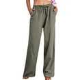 thumbnail image 1 of Drawstring Cotton-Linen Pants - Loose Fit Casual Trousers with Back Pockets | Yubnlvae | Women's Solid Color Cotton Linen Pants with Pockets Drawstring Back (Grey | L), 1 of 7