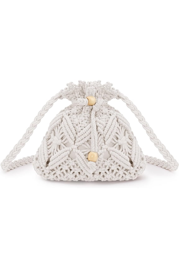 Drawstring Crochet Bag Purse- Woven Crossbody Purse For Women Summer Beach Vacation Travel Boho Bag Small