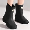 thumbnail image 1 of Drawstring Cuff Non Slip Mid Calf PVC Rain Boots for Women Waterproof PVC Ankle Rain Boots Non Heel Gardening Shoes Women's Matte Waterproof Flat Rubber Wellies Outdoor Farm Working Rain Footwear, 1 of 6