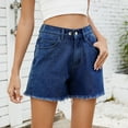 thumbnail image 1 of Drawstring Denim Shorts Women's Denim Shorts Frayed Hem High Waisted Casual Loose Fitting Jean Shorts for Teen Girls with Pockets Summer Vacation Dark Blue M, 1 of 7