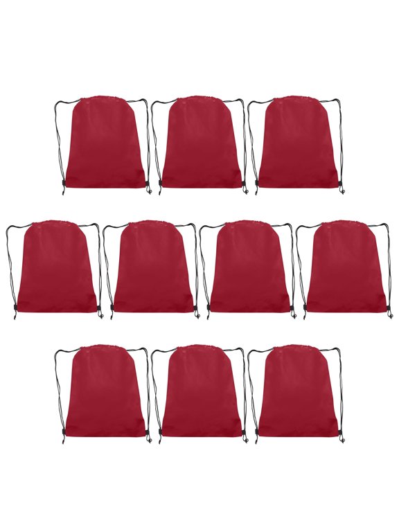 Drawstring Durable Backpack Non-Woven - Sports Back Pack Perfect For Training and Gym - Strong 80 GSM Polypropylene Material - 24 inches Rope String - Burgundy - 10 Pack