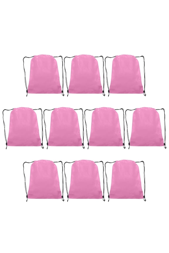 Drawstring Durable Backpack Non-Woven - Sports Back Pack Perfect For Training and Gym - Strong 80 GSM Polypropylene Material - 24 inches Rope String - Pink - 10 Pack