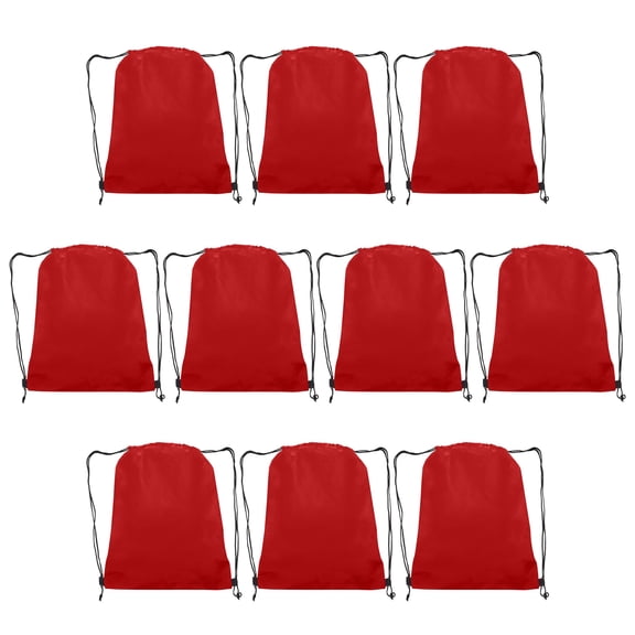 Drawstring Durable Backpack Non-Woven - Sports Back Pack Perfect For Training and Gym - Strong 80 GSM Polypropylene Material - 24 inches Rope String - Red - 10 Pack