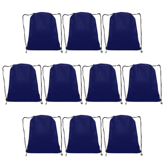 Drawstring Durable Backpack Non-Woven - Sports Back Pack Perfect For Training and Gym - Strong 80 GSM Polypropylene Material - 24 inches Rope String - Navy Blue - 10 Pack