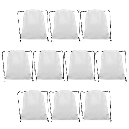 Drawstring Durable Backpack Non-Woven - Sports Back Pack Perfect For Training and Gym - Strong 80 GSM Polypropylene Material - 24 inches Rope String - White - 10 Pack