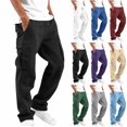 thumbnail image 1 of Drawstring Elastic Waist Cargo Sweatpants for Men Relaxed Fit Straight Leg Pants with Multi Pockets,Loose Casual Trousers for Daily Home Loungewear, 1 of 6