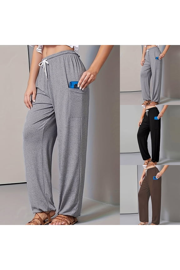 Drawstring Elastic Waist Pants with Pockets, Women's Solid Color Binding Leg Lounge Pants Joggers Sweatpants, Casual Daily Relaxation Gifts for Women | Sopatenor,Black XL