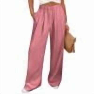 Drawstring Elastic Waist Pants for Women Summer Wide Leg Soft Casual Trousers with Pockets Fashion Front Pleated Daily Pants ,Pinks,S