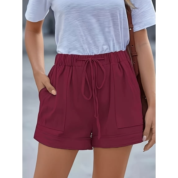 Drawstring Elastic Waist Shorts, Casual Comfortable Shorts With Pockets For Summer, Women's Clothing