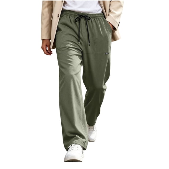 Drawstring Elastic Waist Wide Leg Sweat Pants for men, Solid Side Pockets Loose Daily Casual Sport Trousers
