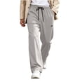 thumbnail image 1 of Drawstring Elastic Waist Wide Leg Sweat Pants for men, Solid Side Pockets Loose Daily Casual Sport Trousers, 1 of 9