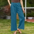 thumbnail image 1 of Drawstring Elastic Waist Wide Leg Trousers Womens Summer Linen Ankle Length Pants with Pockets for Beach Vacation Sky Blue S, 1 of 6