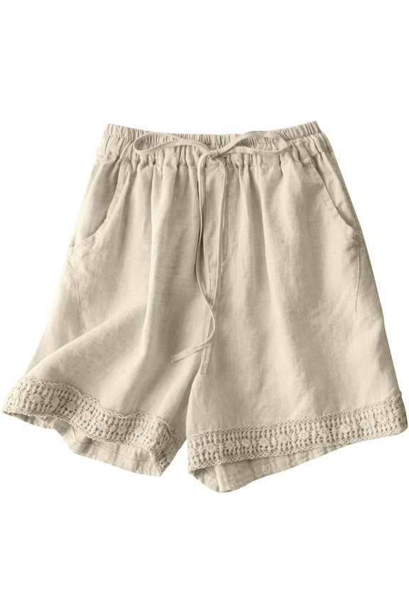Drawstring Elastic Waisted Shorts for Women Floral Crochet Boho Summer Holiday Party Casual Short Pants with Pockets