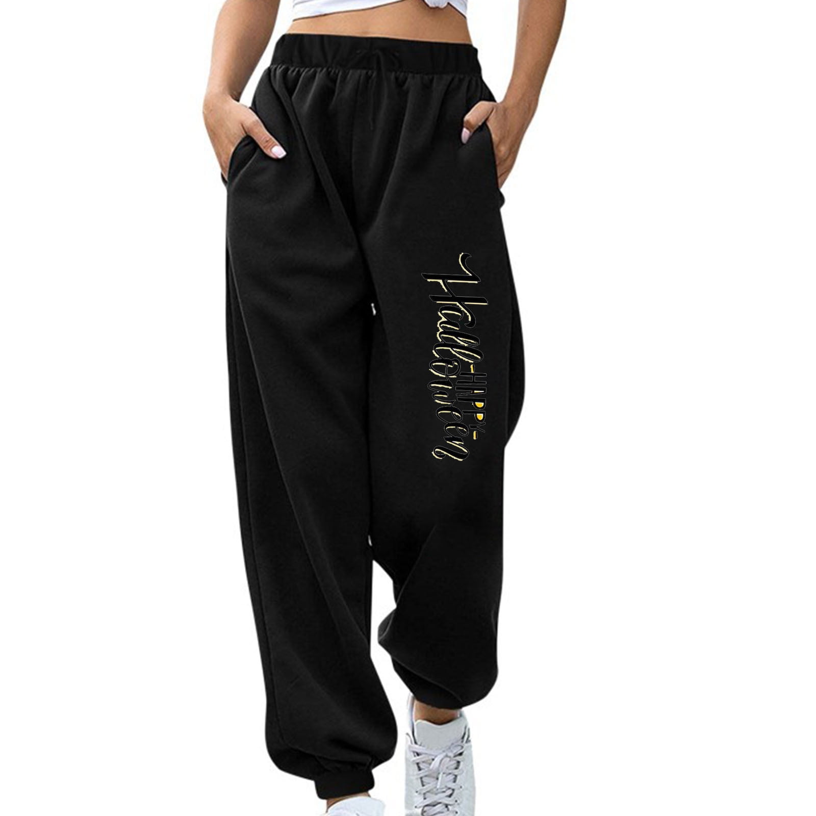 Drawstring Fleece Lined Sweatpantss Festival Print Pencil Leg High