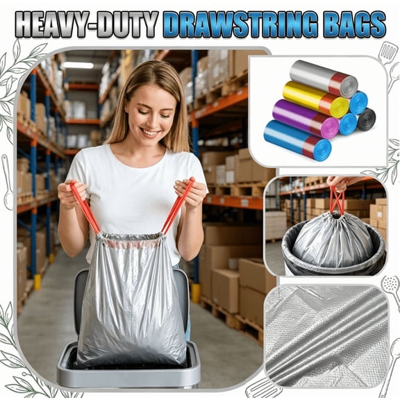 Drawstring Garbage Bags Thickened Strong HDPE Trash Bag for Kitchen Bathroom Car Pet Waste Garbage Disposal Bag 5PCS Random Colors