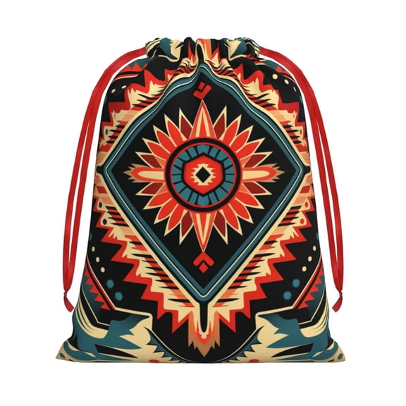 Drawstring Gift Bag, Reusable Soft Pouch Holiday Pouch for Party Favors Birthday Christmas, Aztec Baja Western Native Southwest