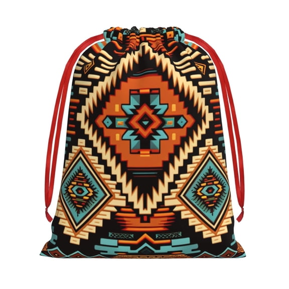 Drawstring Gift Bag, Reusable Soft Pouch Holiday Pouch for Party Favors Birthday Christmas, Aztec Baja Western Native Southwest