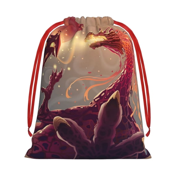 Drawstring Gift Bag, Reusable Soft Pouch Holiday Pouch for Party Favors Birthday Christmas, Dragon Fire Japanese Samurai Sword