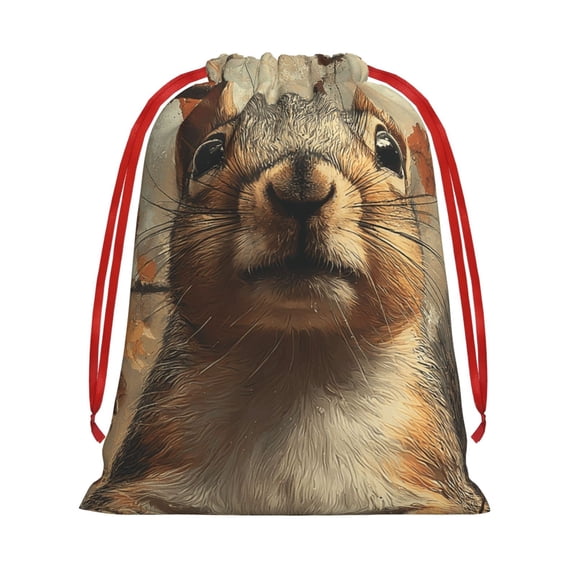 Drawstring Gift Bag, Reusable Soft Pouch Holiday Pouch for Party Favors Birthday Christmas, Squirrel Retro