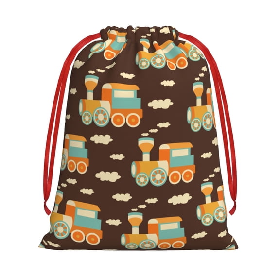 Drawstring Gift Bag, Reusable Soft Pouch Holiday Pouch for Party Favors Birthday Christmas, Train Fun