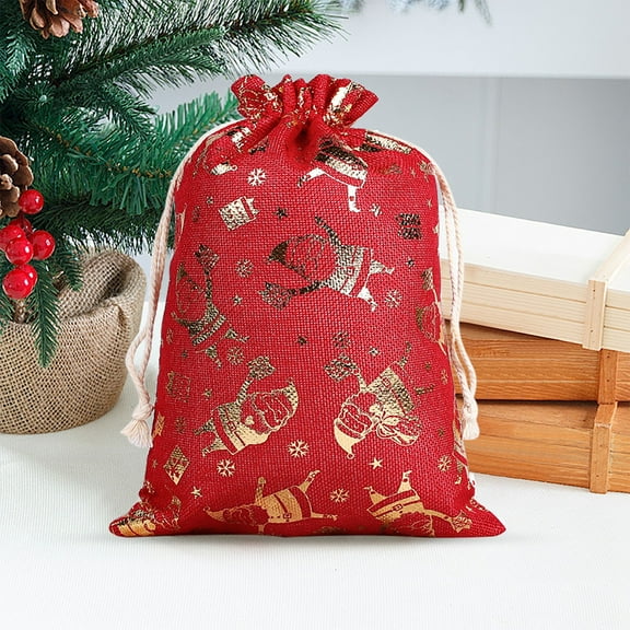 Drawstring Gift Bags,Package Fabric Drawstring Gift Bags Assorted,Gold Reusable Christmas Wrapping Sacks Cloth Pouches for Presents Party Favor for Holiday Gifts & Decor(Red - Santa Claus)
