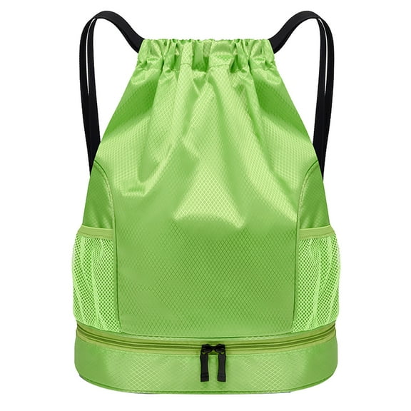 Drawstring Gym Bag for Men, Waterproof Drawstring Backpack for Women, Swim with Shoes Compartment, Pull String Sport Bag for Soccer and Basketball (Green) 12.2x6.69x15.75"